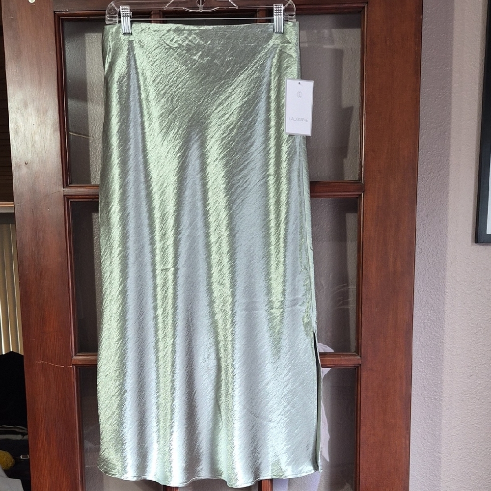 Silky Sage Green Maxi Skirt with Side Slit